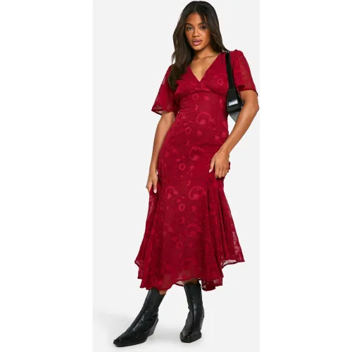 Robe Mi-Longue Fleurie À Manches Larges - 36 - boohoo - Modalova
