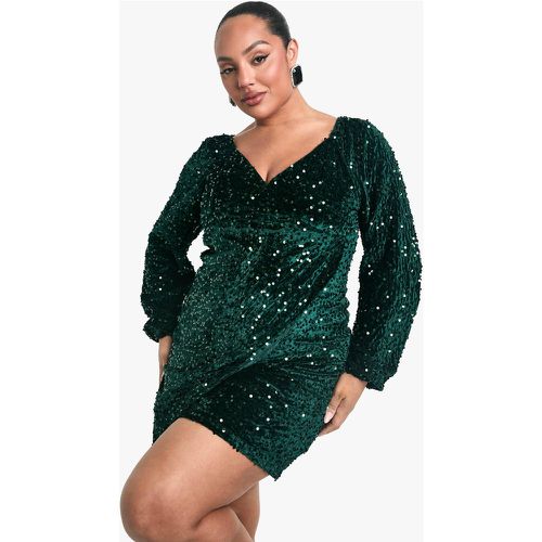 Grande Taille - Robe Trapèze En Velours À Paillettes - Vert Émeraude - 44, Vert Émeraude - boohoo - Modalova