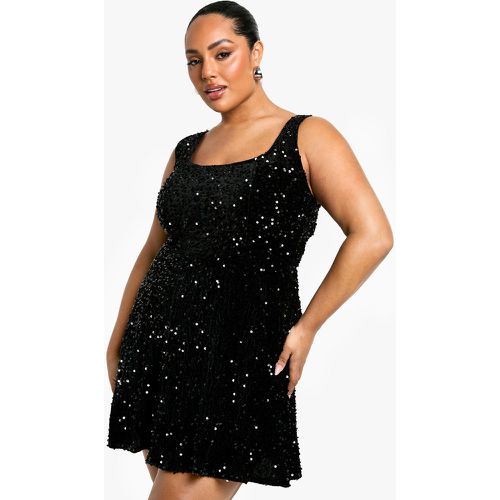 Grande Taille - Robe Patineuse Pailletée En Velours - 46 - boohoo - Modalova