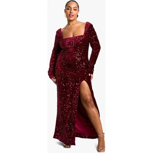Grande Taille - Robe Longue Fendue En Velours À Paillettes - 44 - boohoo - Modalova
