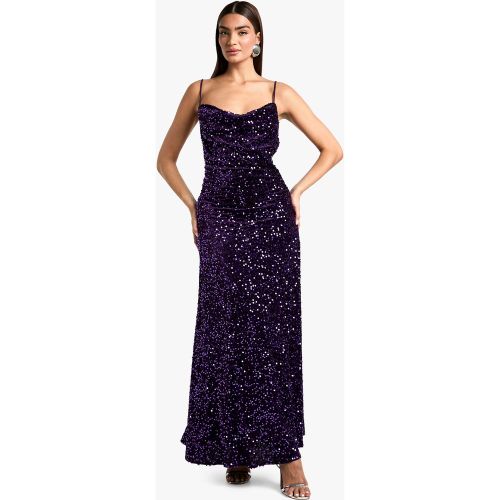 Robe Longue Pailletée À Col Bénitier En Velours - 42 - boohoo - Modalova