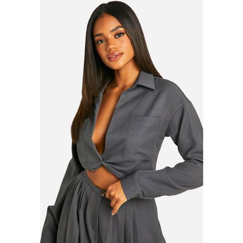 Chemise Oversize Torsadée En Lin - 40 - boohoo - Modalova