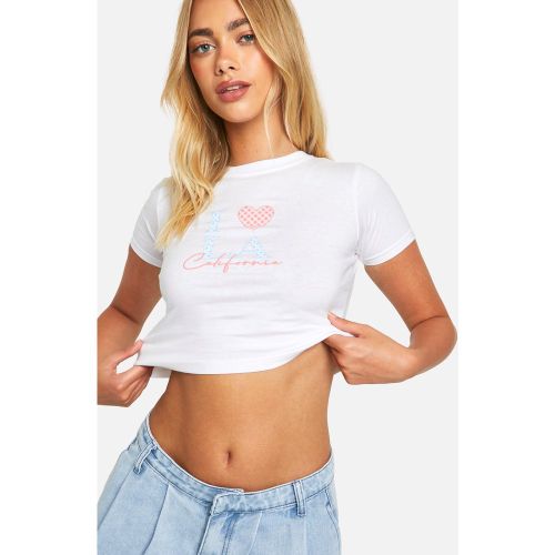 T-Shirt À Imprimé Vichy Et Slogan L.A - S - boohoo - Modalova