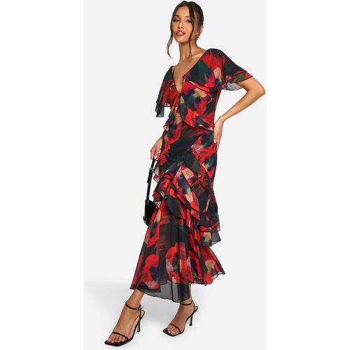 Blur Print Ruffle Maxi Dress - 42 - boohoo - Modalova