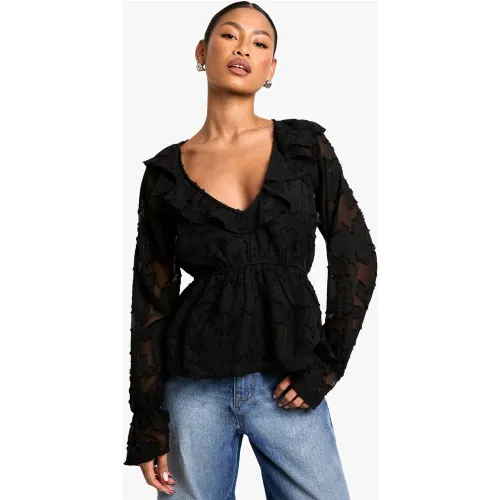 Blouse Fleurie À Volants - 34 - boohoo - Modalova