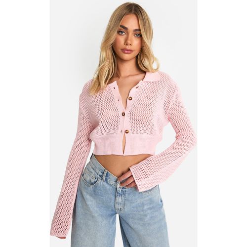 Lightweight Knit Collared Cropped Cardigan - boohoo - Modalova