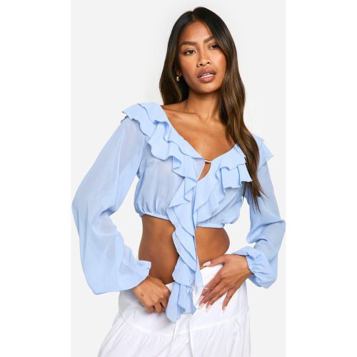 Blouse Courte En Mousseline De Soie À Détail Doré - 34 - boohoo - Modalova
