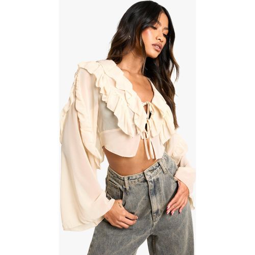 Blouse Courte En Mousseline De Soie À Volants - 34 - boohoo - Modalova