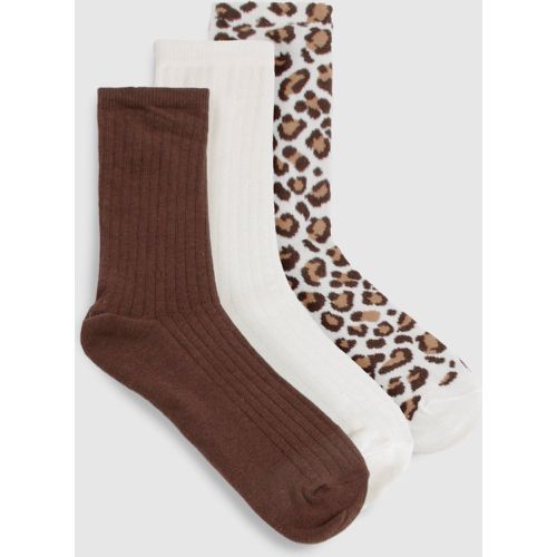 Lot De 3 Paires De Chaussettes À Imprimé Léopard - One Size - boohoo - Modalova