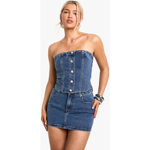 Mini-Jupe En Jean À Strass - 36 - boohoo - Modalova