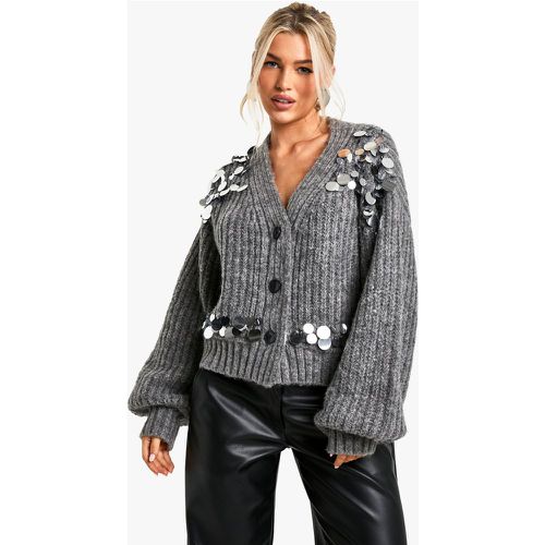 Cardigan En Maille Épaisse À Paillettes - M - boohoo - Modalova