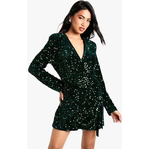Combishort Ample Pailleté En Velours - Vert Émeraude - 36, Vert Émeraude - boohoo - Modalova