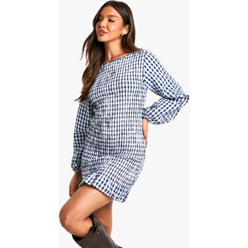 Robe Courte Froncée À Manches Longues Et Carreaux - 36 - boohoo - Modalova