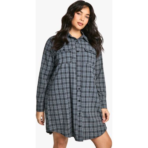 Grande Taille - Robe Chemise À Carreaux En Maille Brossée - 44 - boohoo - Modalova