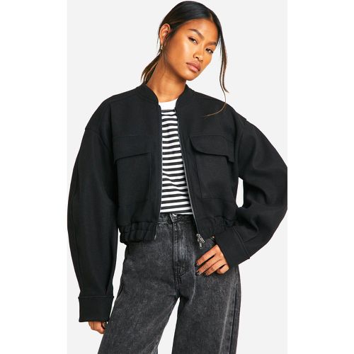 Bomber Effet Laine À Double Zippé - 38 - boohoo - Modalova