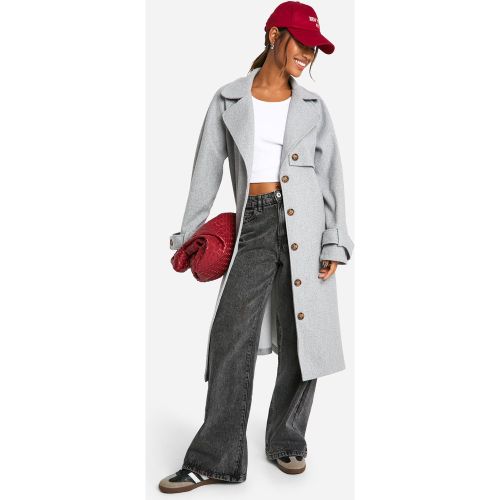 Manteau En Laine À Ceinture - 36 - boohoo - Modalova