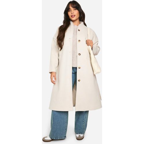 Manteau Sans Col Effet Laine À Ceinture - 38 - boohoo - Modalova