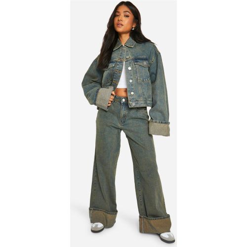 Petite" - Jean Large Délavé À Ourlets Retroussés - 34 - boohoo - Modalova