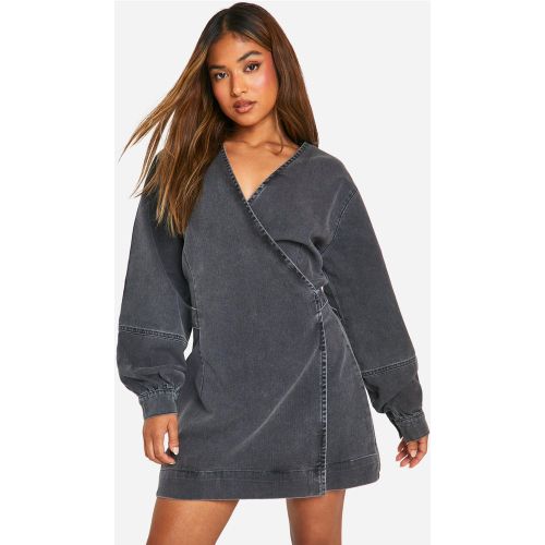 Petite" - Robe Portefeuille En Jean - 34 - boohoo - Modalova