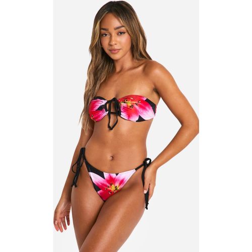Bikini Fleuri - Noir - 38, Noir - boohoo - Modalova