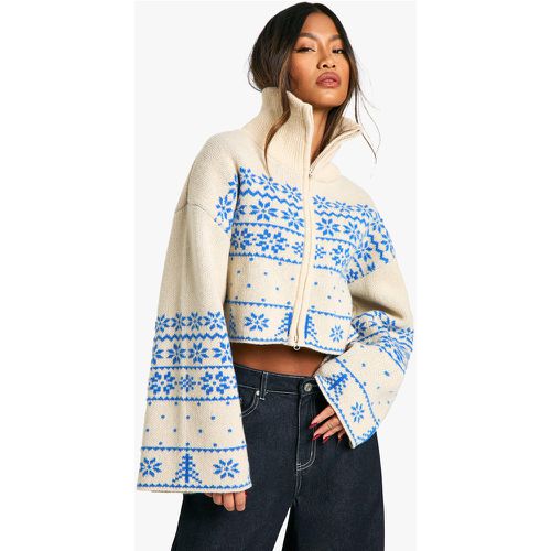 Cardigan Zippé En Maille Premium À Motif Jacquard De Noël - S - boohoo - Modalova