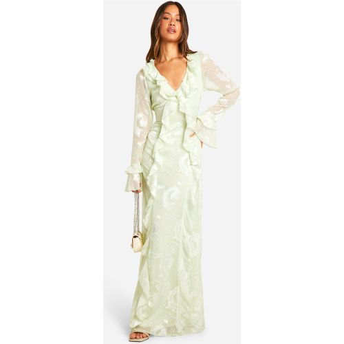 Tall" - Robe Longue Volantée À Motif Jacquard - 38 - boohoo - Modalova