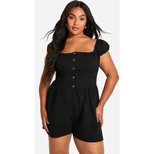 Grande Taille - Combishort Champêtre Ample À Manches Bouffantes - 44 - boohoo - Modalova