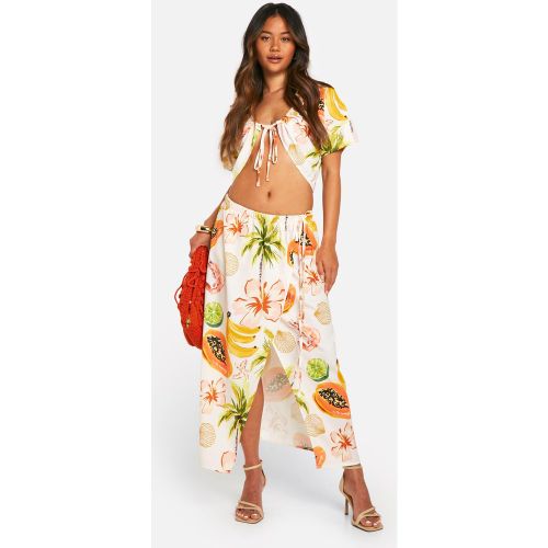 Ensemble À Imprimé Palmier Avec Chemise Froncée Et Jupe Mi-Longue Froncée - 34 - boohoo - Modalova