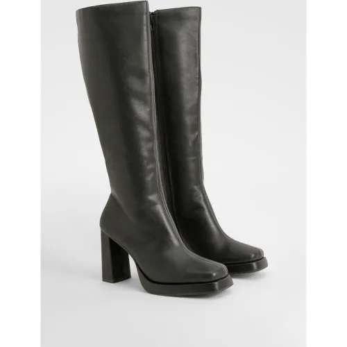 Bottes Hautes À Plateforme Et Talon Carré - 37 - boohoo - Modalova