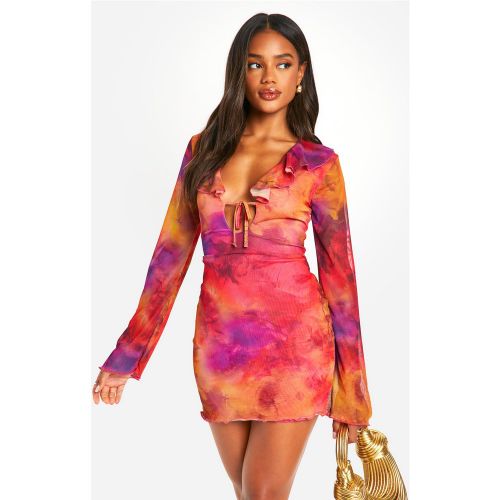 Robe Courte Tie Dye À Volants Et Manches Évasées - 38 - boohoo - Modalova