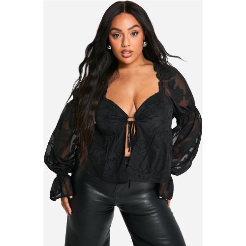 Grande Taille - Blouse Péplum Nouée À Motif Jacquard - 44 - boohoo - Modalova