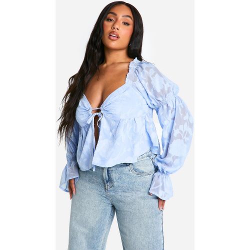Grande Taille - Blouse Péplum Nouée À Motif Jacquard - 44 - boohoo - Modalova