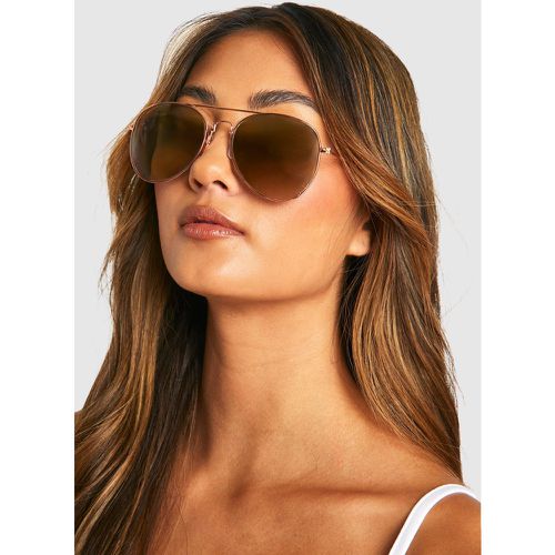 Lunettes De Soleil Aviateur À Monture Rose Gold - One Size - boohoo - Modalova