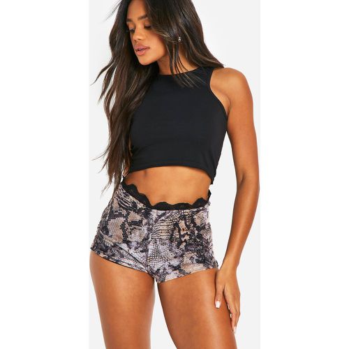 Short Court Froncé En Mesh À Imprimé - 40 - boohoo - Modalova