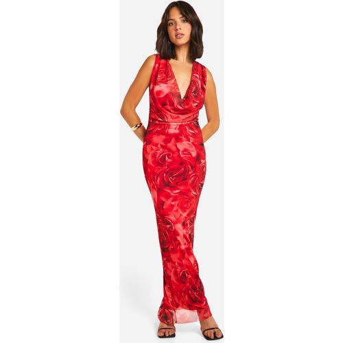 Robe Longue Imprimée À Col Bénitier - 34 - boohoo - Modalova