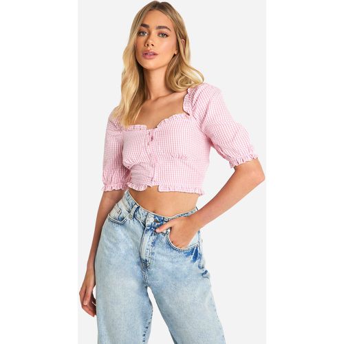 Crop Top À Manches Bouffantes Et Imprimé Vichy - S - boohoo - Modalova