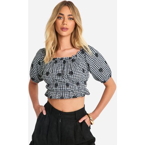 Crop Top À Carreaux Et Manches Bouffantes - S - boohoo - Modalova