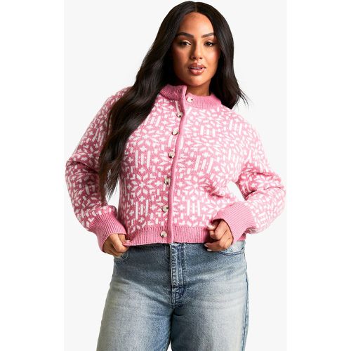 Grande Taille - Cardigan En Maille À Motif Jacquard - 24-26 - boohoo - Modalova