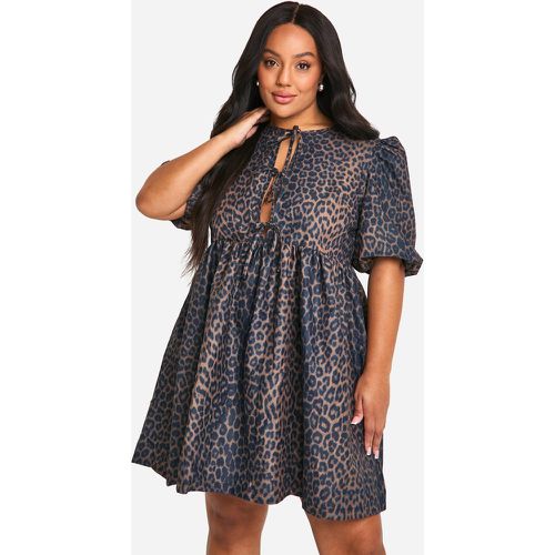 Grande Taille - Robe Babydoll Nouée À Imprimé Léopard - 44 - boohoo - Modalova