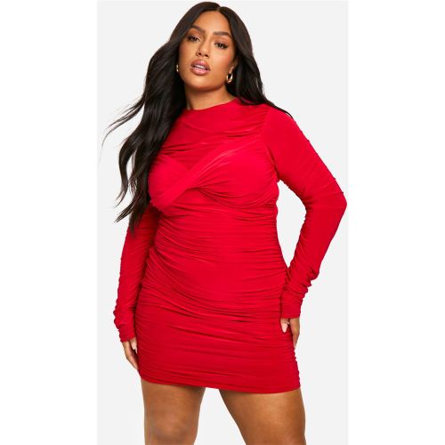 Grande Taille - Robe Courte Froncée Soyeuse - 44 - boohoo - Modalova