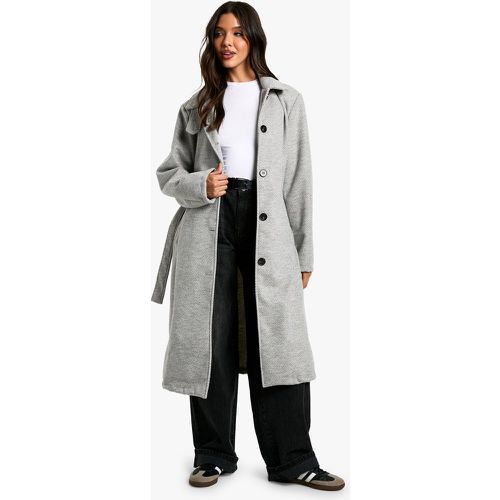 Manteau En Laine À Ceinture - 36 - boohoo - Modalova