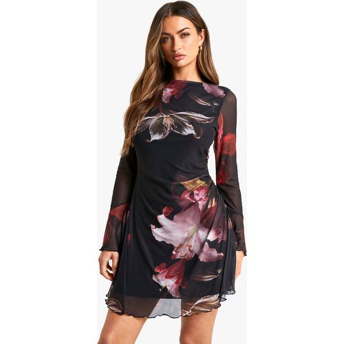 Robe Courte Fleurie En Mesh - 36 - boohoo - Modalova