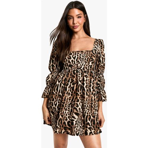 Robe Babydoll Froncée À Imprimé Léopard - 36 - boohoo - Modalova