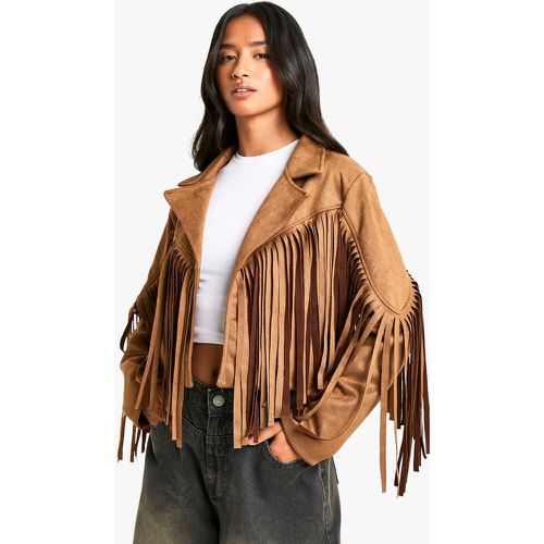 Veste En Faux Daim À Franges - L - boohoo - Modalova