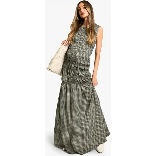 Maternité - Robe De Grossesse Mi-Longue Froncée À Carreaux - 38 - boohoo - Modalova