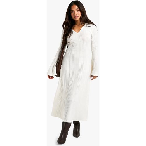 Petite" - Robe Mi-Longue Côtelée À Manches Évasées - 34 - boohoo - Modalova