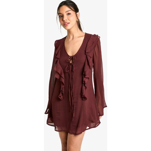 Robe Courte Nouée À Volants En Mousseline De Soie - 40 - boohoo - Modalova