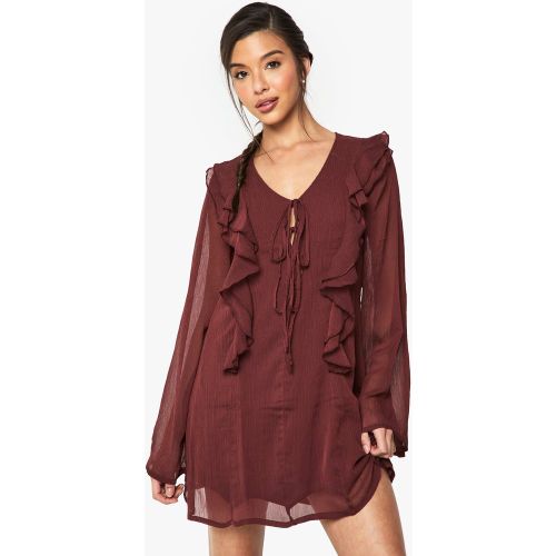 Robe Courte Nouée À Volants En Mousseline De Soie - 42 - boohoo - Modalova