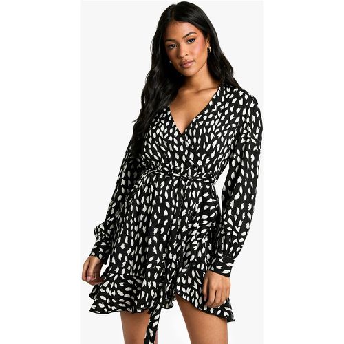 Tall" - Robe Portefeuille Imprimée À Volants - 38 - boohoo - Modalova