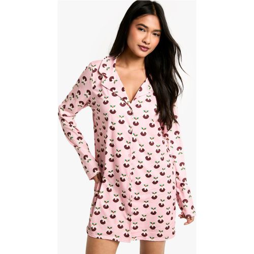 Chemise De Nuit À Manches Longues Et Imprimé Pudding De Noël - 34 - boohoo - Modalova